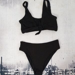 SHEIN Black Tie-Front Bikini Set